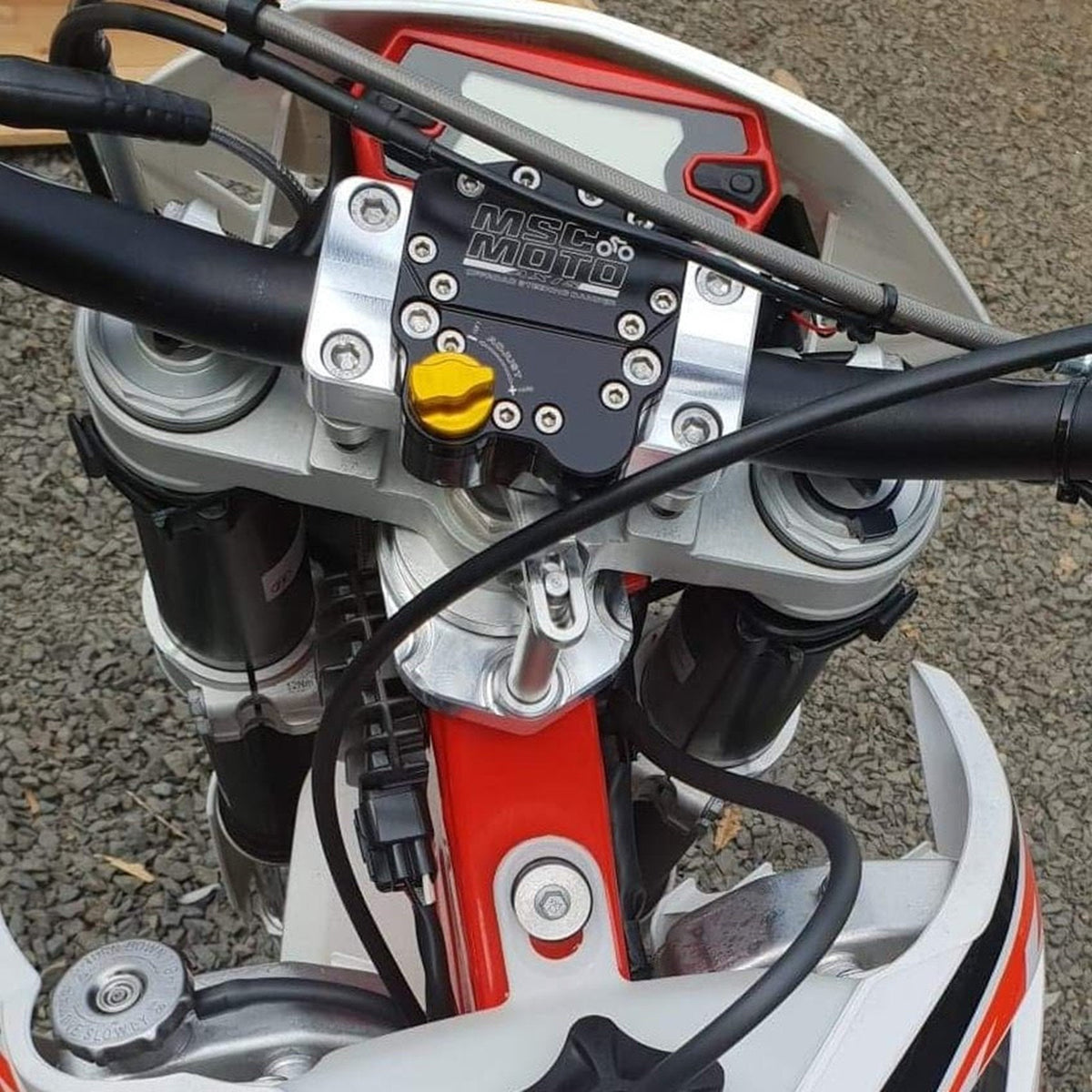 VectorMX Steering Damper Kit "Down Under" Mount (VEC0006) - HUSQVARNA	TC, HUSQVARNA FC, HUSQVARNA	FX, VEC0006, Husqvarna MSC Moto, vectormx, Steering Dampers - Imported and distributed in North & South America by Lindeco Genuine Powersports - Premier Powersports Equipment and Accessories for Motorcycle Enthusiasts, Professional Riders and Dealers.